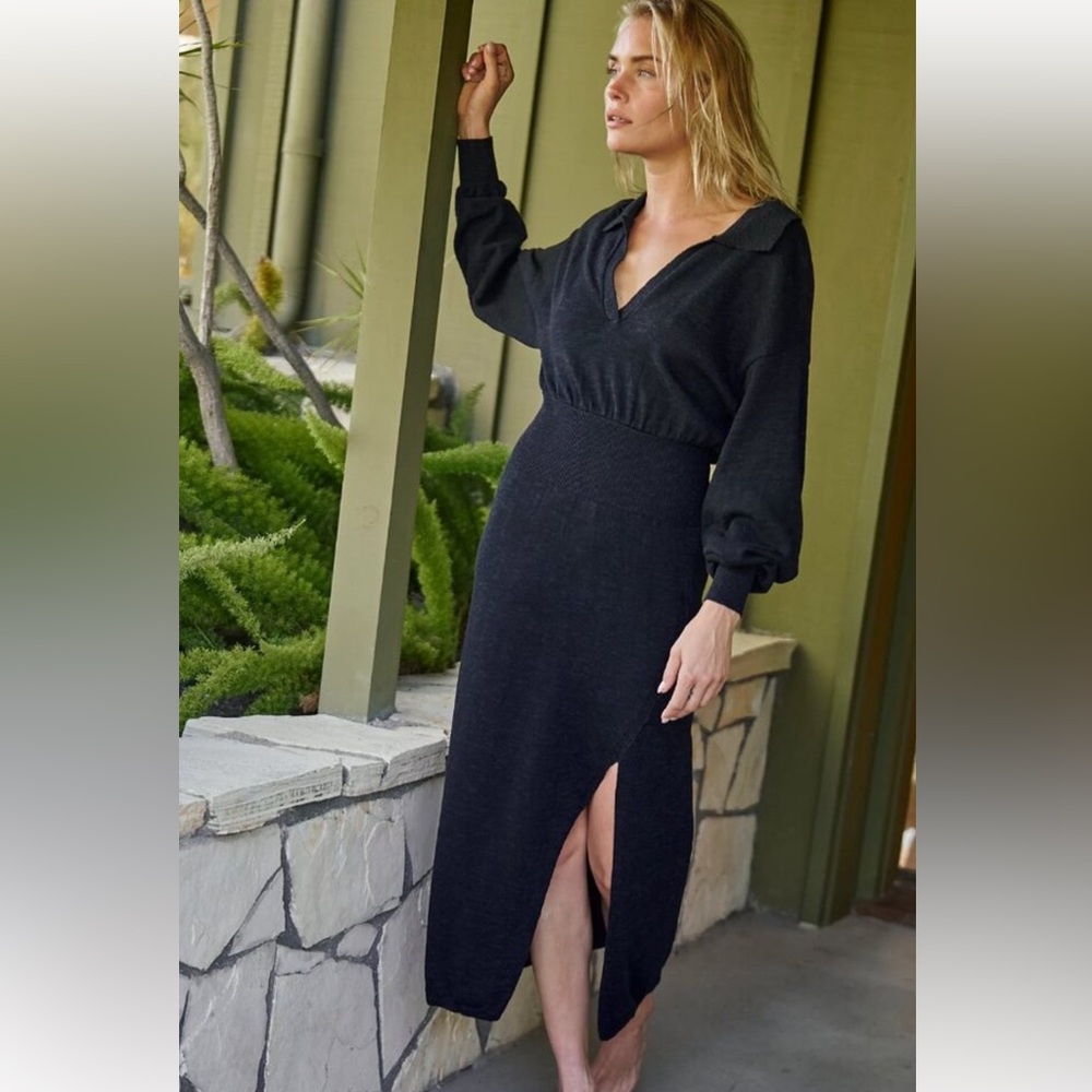 Free People Beach Annabella Sweater Midi Dress - Black - Size S